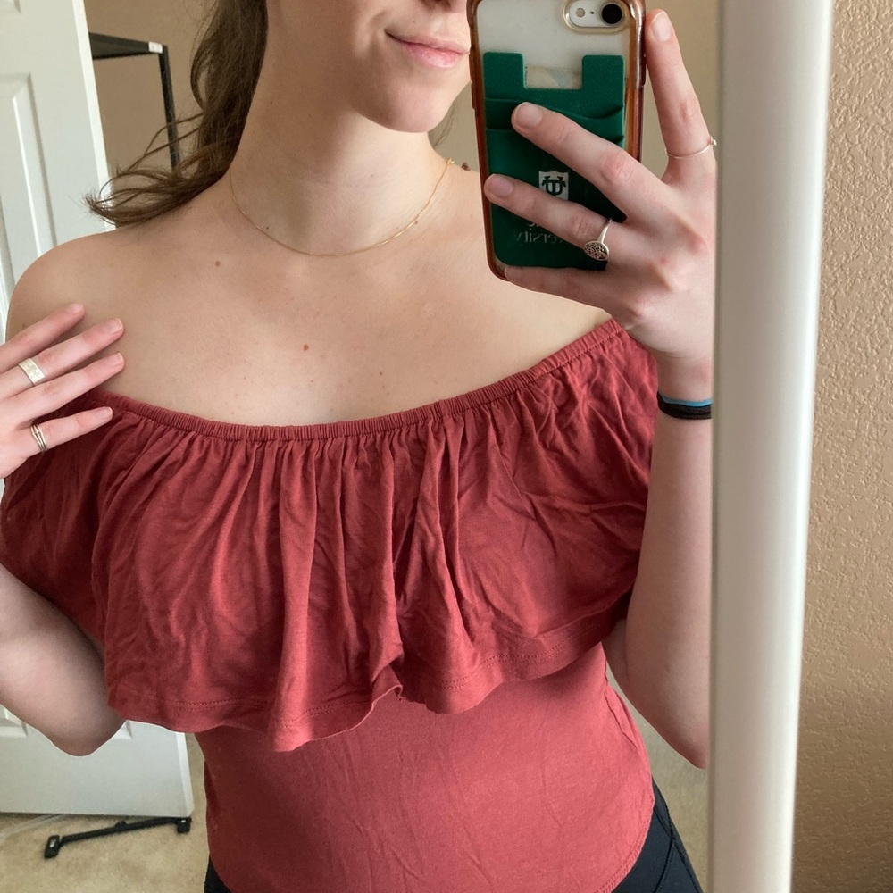 Revamped brand off the shoulder burgundy bodysuit